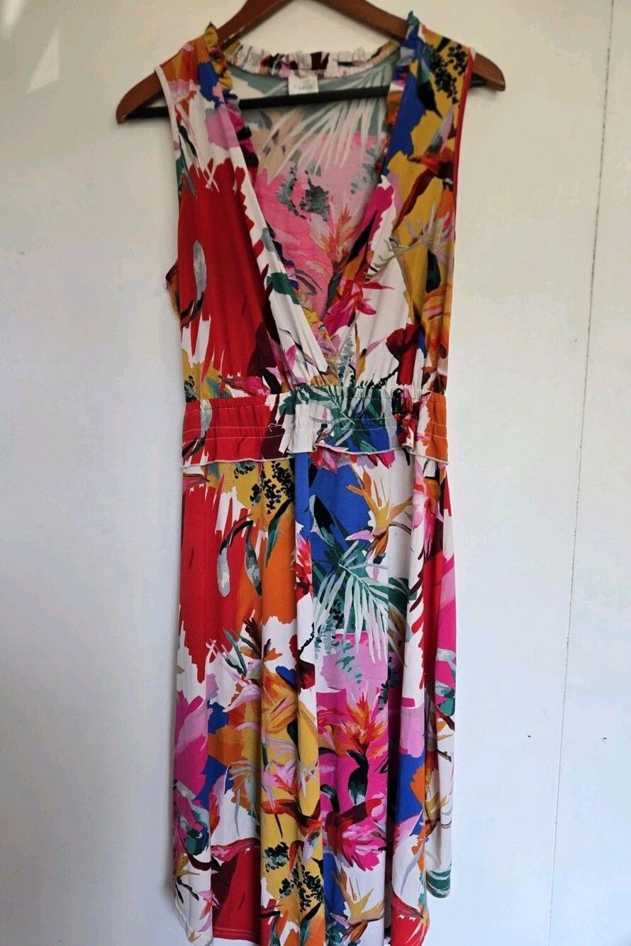 Cupio Dress Womens M Boho Festival Floral Midi Babydoll Travel Tropical Summer